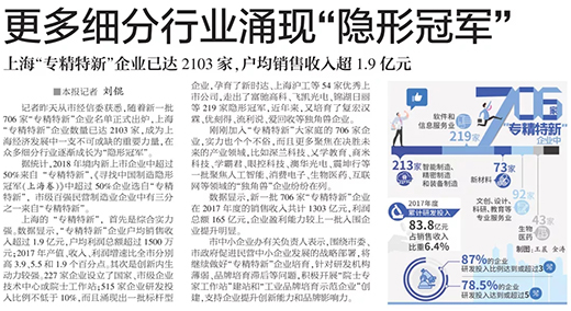 权威官媒《解放日报》点赞上海唬唬唬；；；Ｄ瞎琋G28：优异上市公司，，，，，，上海“专精特新”标杆型企业